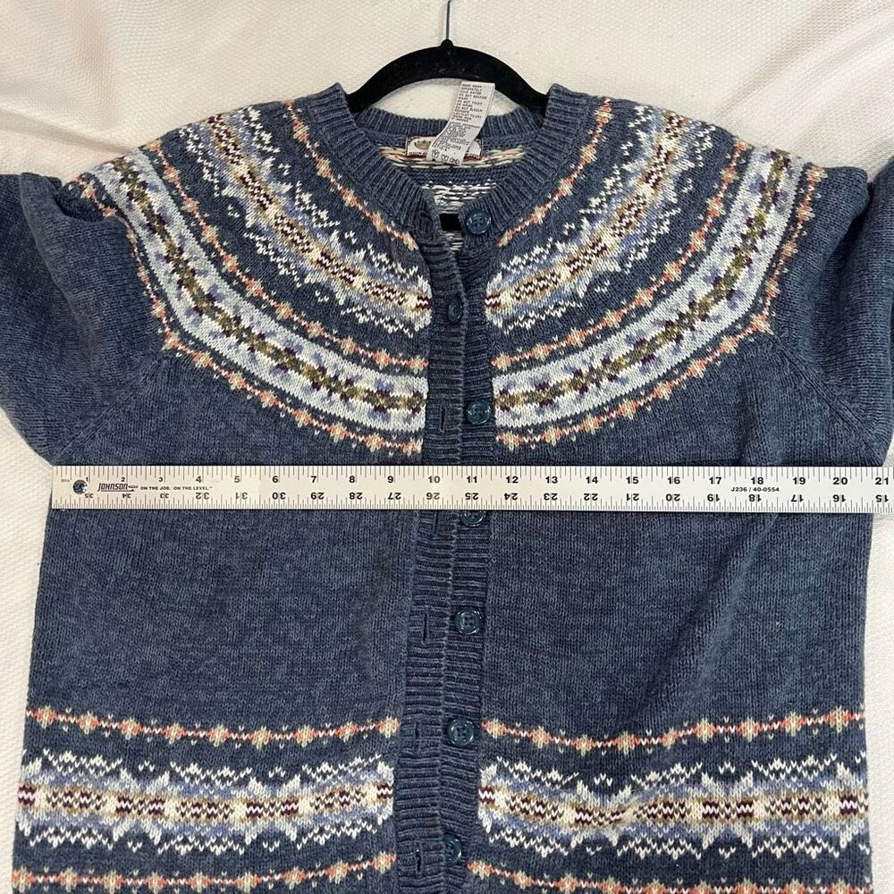Tiara Cardigan Sweater Fair Isle Nordic Ski Blue Tan White Full Button Front L - Picture 7 of 9